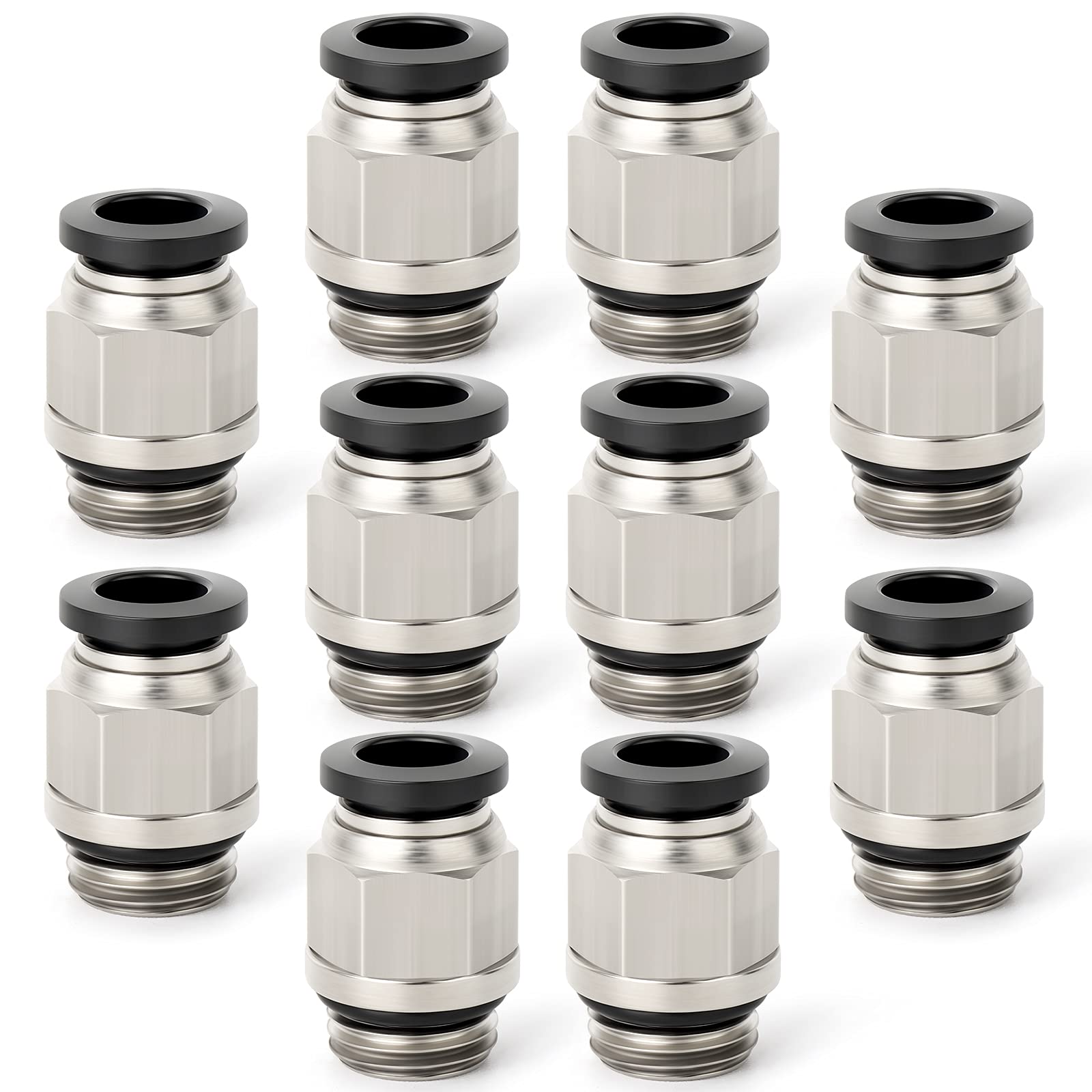 ERGAOBOY 10 x Male Stragiht 4 mm Tube OD x 1/4 Inch BSP Thread Push-in Quick Connector with Sealing Gaskets (PC4-02)