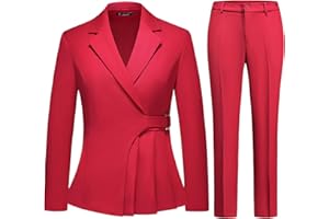 TRONSTORE Women's Pants Suit Solid Jacket 2 Piece Set Irregular Blazer Suit Business Casual
