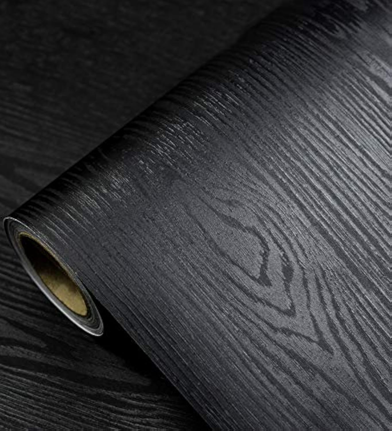 Photo 1 of Black Wallpaper - Peel and Stick Wallpaper Wood – Black Wood Self-Adhesive & Removable Wall Paper for Countertop Furniture Kitchen Wall, Countertop Contact Paper, Easy to Clean, 17.7” ×393” Vinyl