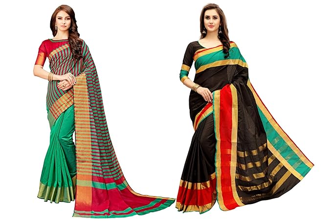Womens Cotton Silk Saree Combo Pack of 2 (Multicolored)