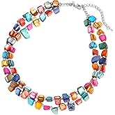 BULINLIN Boho Layered Shell Beaded Necklaces Handmade Colored Bead Choker Necklace Holiday Style Costume Jewelry for Women