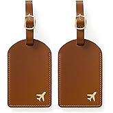 toTravelGear Luggage Tags for Suitcases,2 Pack PU Leather Privacy Protection Bag Tags Travel Accessories Essentials,Dark Brown