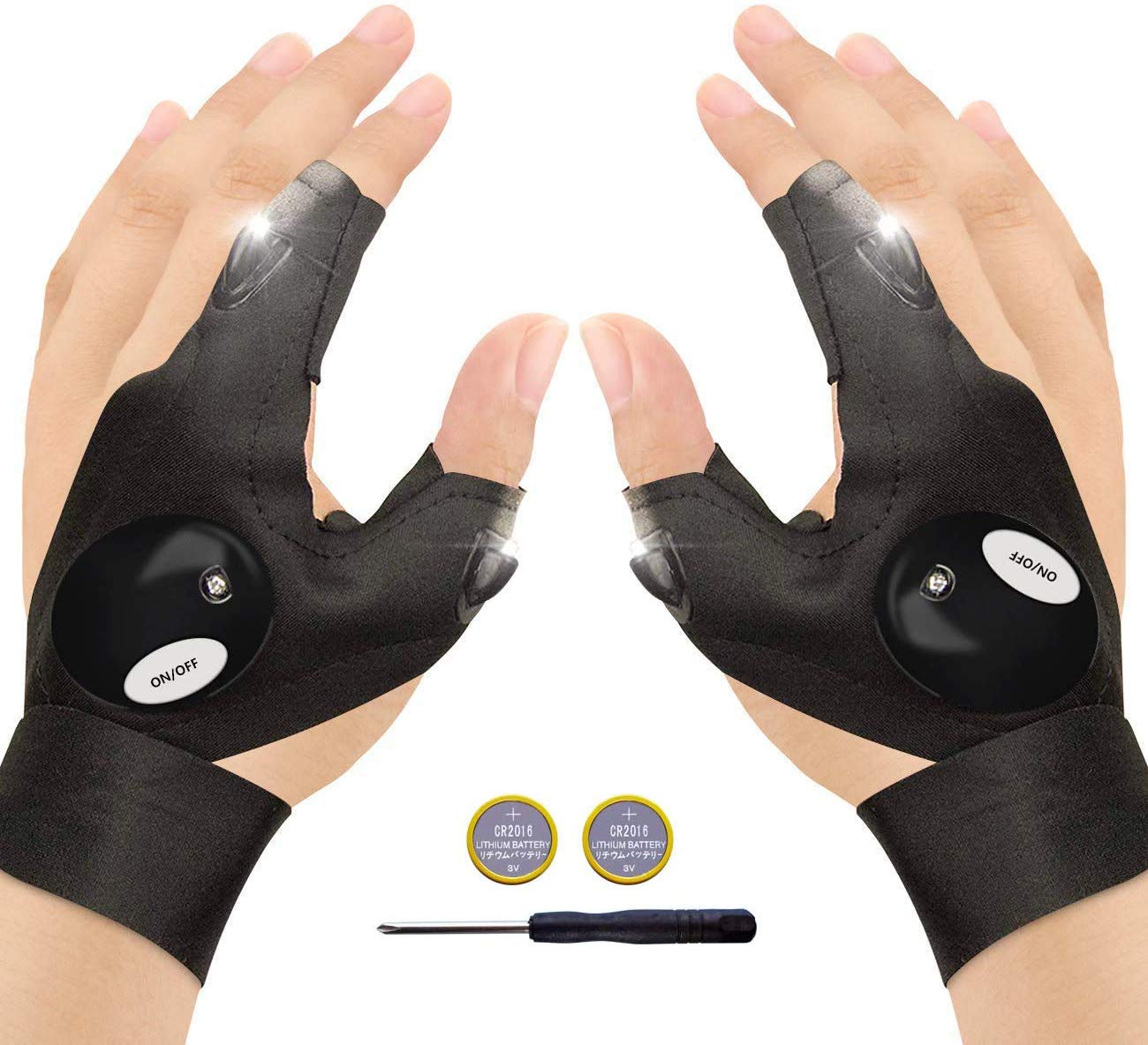 FILOWA Gifts for Men Flashlight Gloves Outdoor LED Light Fishing Gloves Fingerless Gadgets Christmas's Day Gift for Boy Friend,Unique Birthday Gift for Him, for Dad,Husband