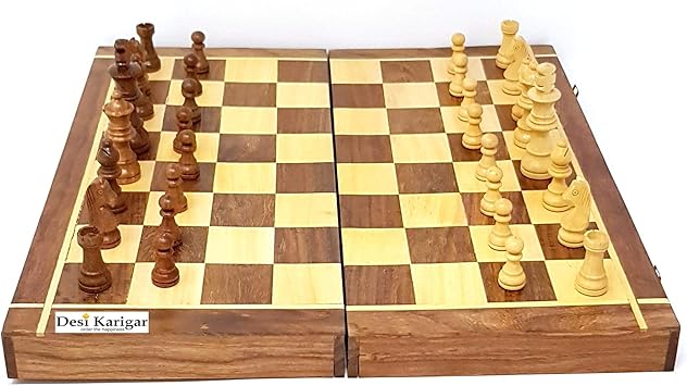 Desi Karigar Folding Wooden Chess Board Set Game Handmade 14 Inches (Non - Magnetic)