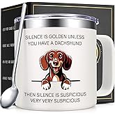 Lifecapido Dachshund Gifts for Women, Silence is Golden Unless You Have A Dachshund 14 oz Coffee Mug, Dog Lover Gifts, Dog Mom Gifts, Birthday Christmas Gifts for Dachshund Lovers, Pet Lovers, White
