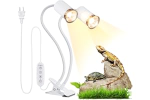 HOSUN Reptile Heat Lamp, UVA UVB Light for Turtle Tank with Auto Timer, Dimmable Basking Light for Bearded Dragon, Lizard, Tortoise, Snake and More. Dual Heating Lamp with E26/27 Base, 2 Bulbs 25W+50W