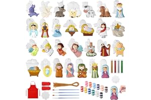 TecUnite 28 Pcs Ceramic to Paint Christmas Ornament Crafts Adults Unpainted DIY Ceramic Figurines Decorate and Paint Your Own Ornaments Kits DIY Craft Xmas Holiday Activities(Religious)