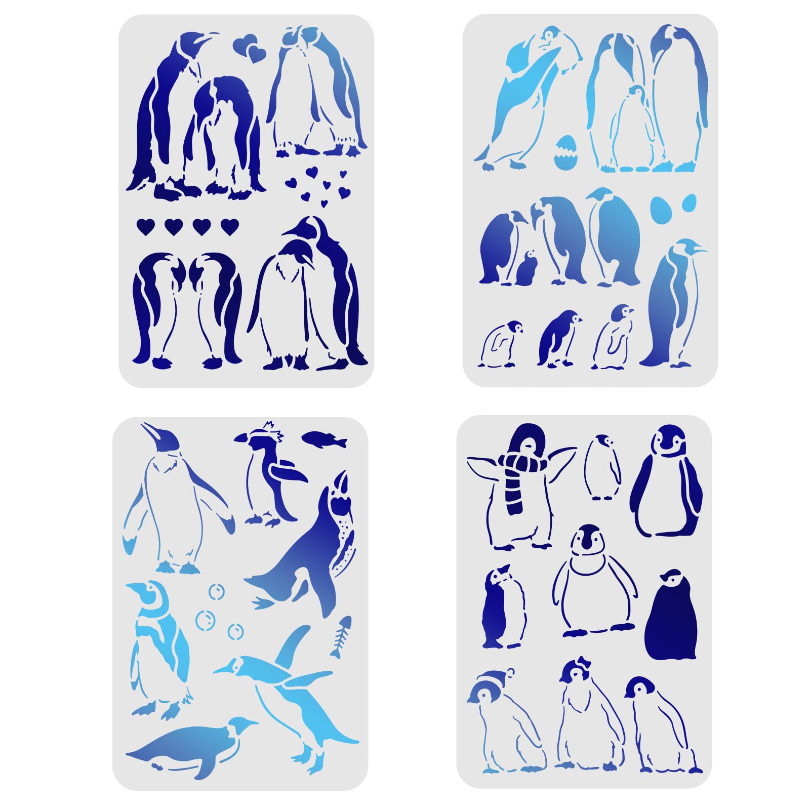 FINGERINSPIRE 4pcs Penguin Stencils, 29.7x21cm, Antarctic Penguins Stencil for Painting, Penguin Pattern DIY Craft Reusable Stencil for Painting on Wood, Canvas and Paper