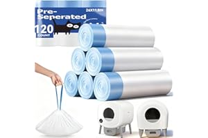 KROPBOM 120 Count Automatic Cat Litter Box Bags Compatible with Cumrige Fumoi Fsitego Robot Litter box, Pre-Seperated Thick Self-Cleaning Cat Litter Box Replacement Liners with Drawstring Heavy Duty-26"x11.8"