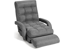 Giantex Folding Floor Chair with 6-Position Adjustable Backrest, Armrests & Removable Pillow, 330Lbs Capacity, Indoor Lazy Sofa Armchair, Chaise Lounger, Gaming Recliner for Living Room Bedroom, Grey