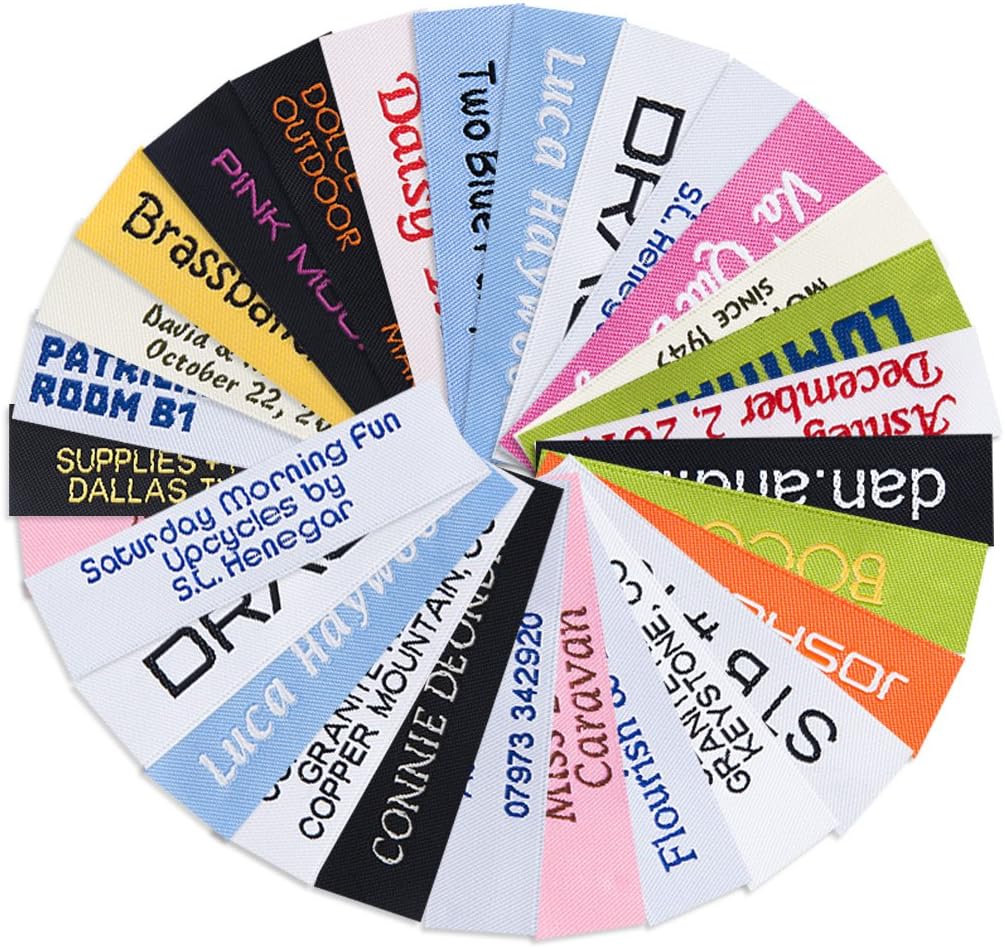 Wunderlabel Personalized Custom Customized Standard Woven Label Crafting Craft Art Fashion Classic Ribbon Ribbons Tag Clothing Sewing Garment Material Embroidered Labels Tags, Multicolor 300 Labels