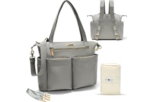 Miss Fong Leather Diaper Tote for Girls & Boys - Large Diaper Bag with 11 Organizer Pockets, Changing Pad, Stroller Straps, 4 Insulated Pockets