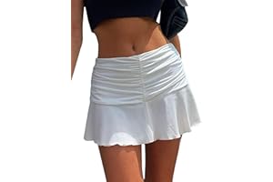 SAFRISIOR Women Ruched Ruffle Short Skirt High Waisted Stretch Pleated Tennis E-Girls 90s A-Line Mini Skirt