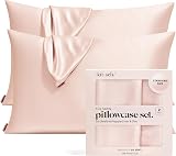 Kitsch Satin Pillowcase 2 Pack Blush Standard/Queen with Zipper Satin Pillow