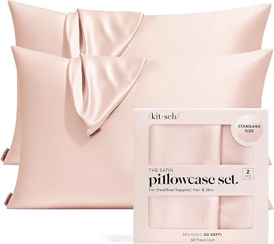 Kitsch Satin Pillowcase 2 Pack Blush Standard/Queen with Zipper Satin Pillow