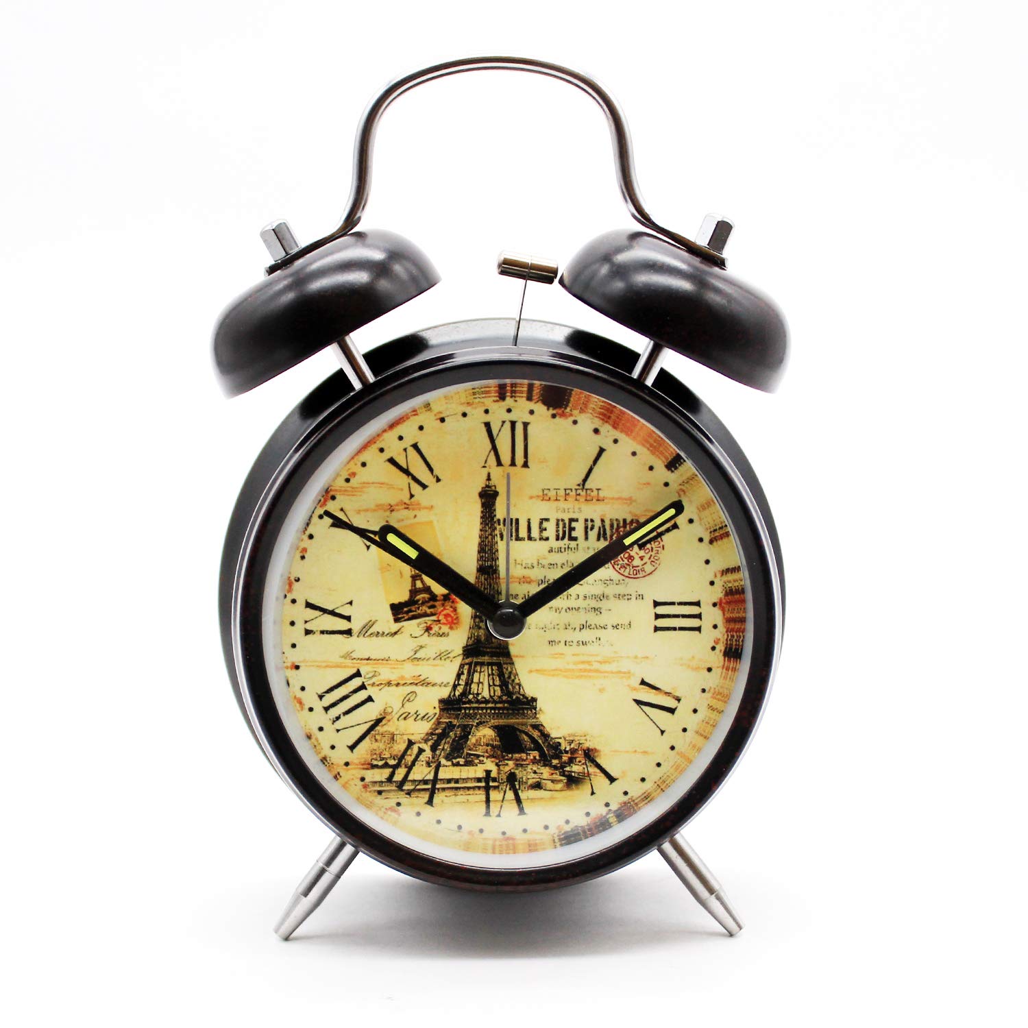 Black Vintage Paris Table Clock Gifts Twin Bell Table Alarm Clock