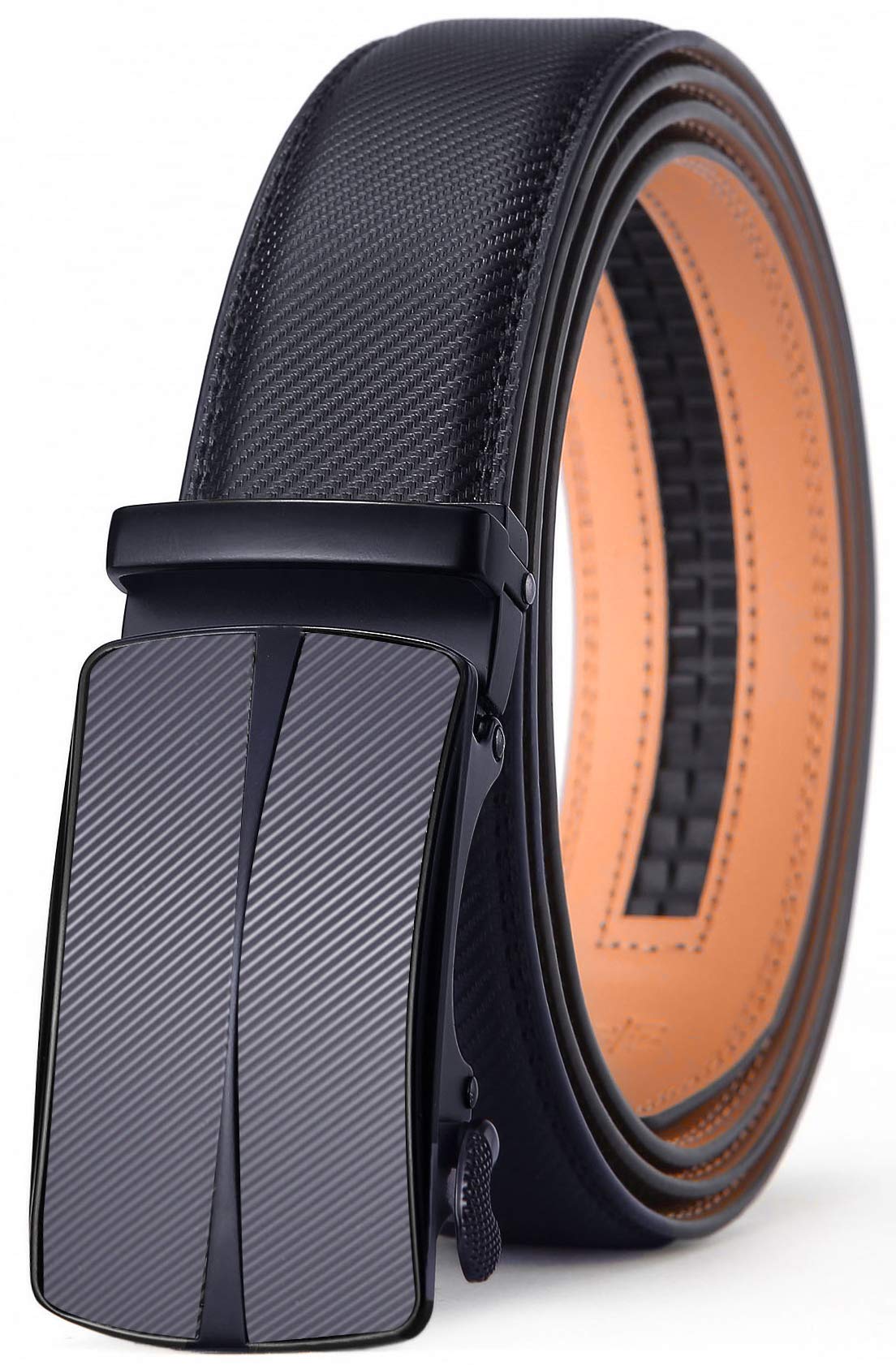 BULLIANT Men's Genuine Leather Ratchet Belt - 1 3/8" Width Dress Belt, Trim To Fit (Black/Brown) - View #3