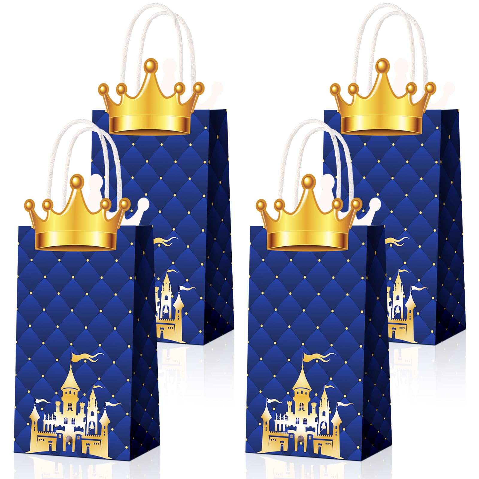 Photo 1 of 16 Pack Prince Party Favors Bags Prince Glitter Crown Goodie Bags with Handles Treat Paper Kraft Gift Wrap for Baby Shower Birthday Party Supplies