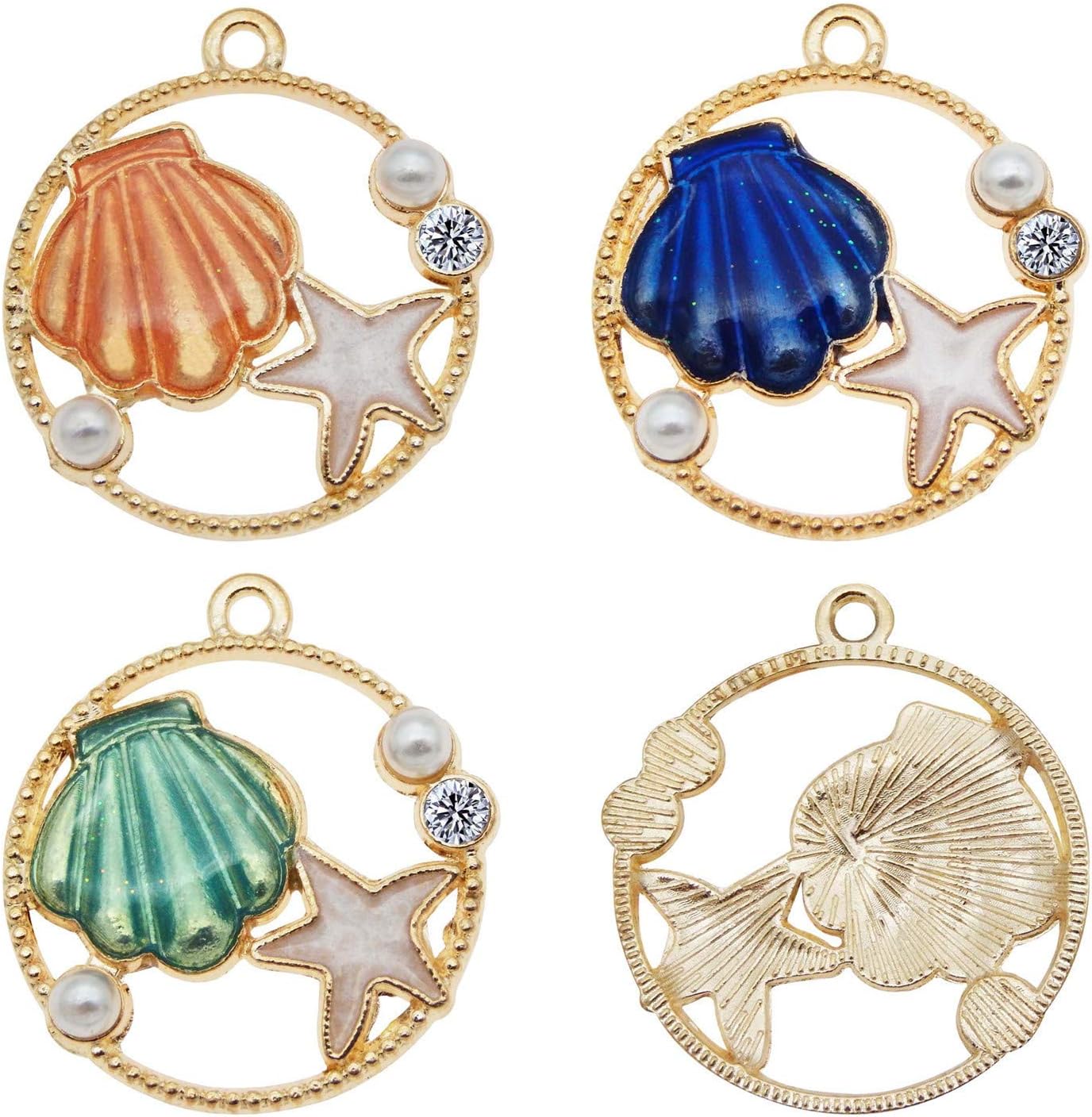 30pcs Mixed Colors Shell Starfish Pearl Enamel Gold Plated Charm Pendant for DIY Jewelry Making Necklace Bracelet Earring Jewelry Accessories Charms