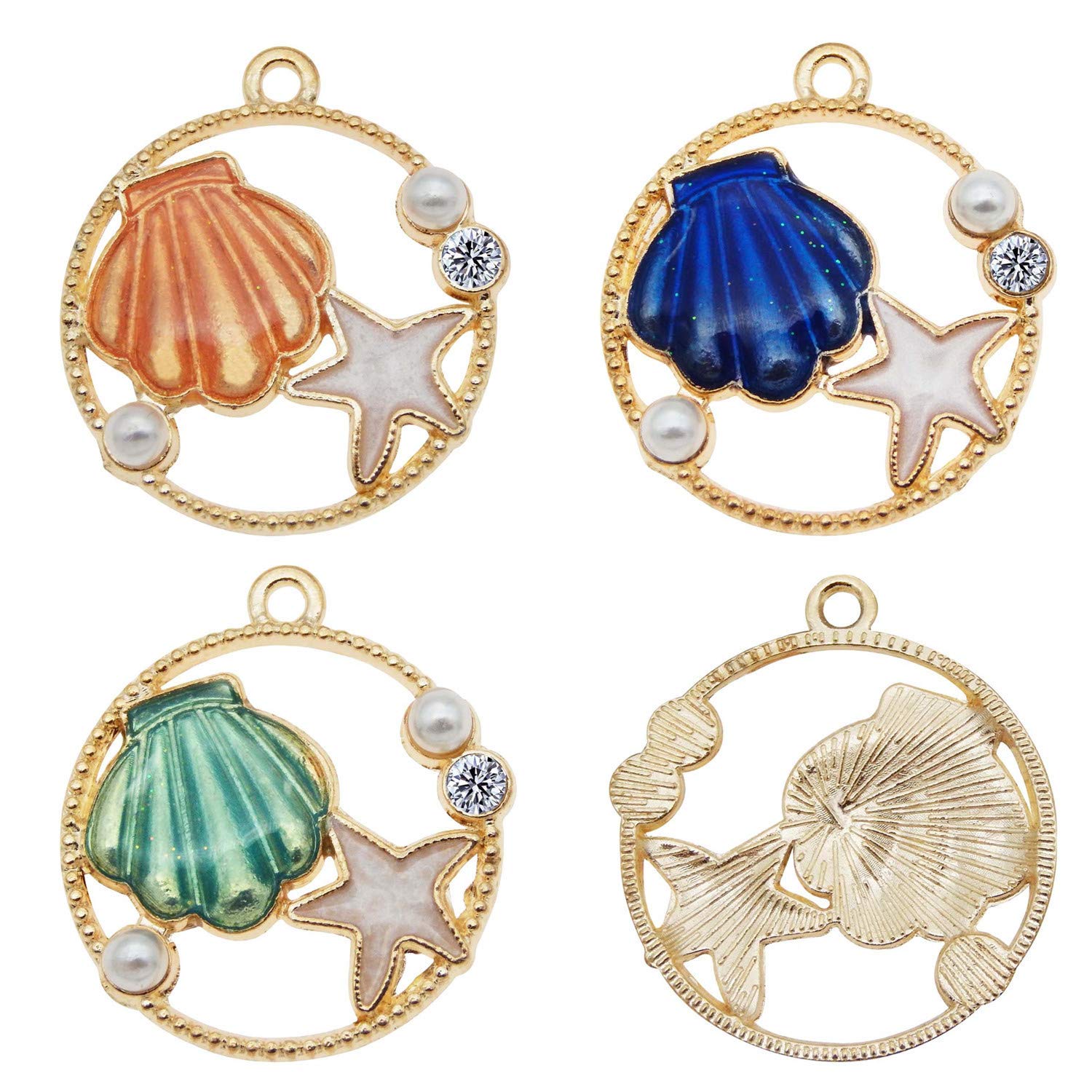 30pcs Mixed Colors Shell Starfish Pearl Enamel Gold Plated Charm Pendant for DIY Jewelry Making Necklace Bracelet Earring Jewelry Accessories Charms