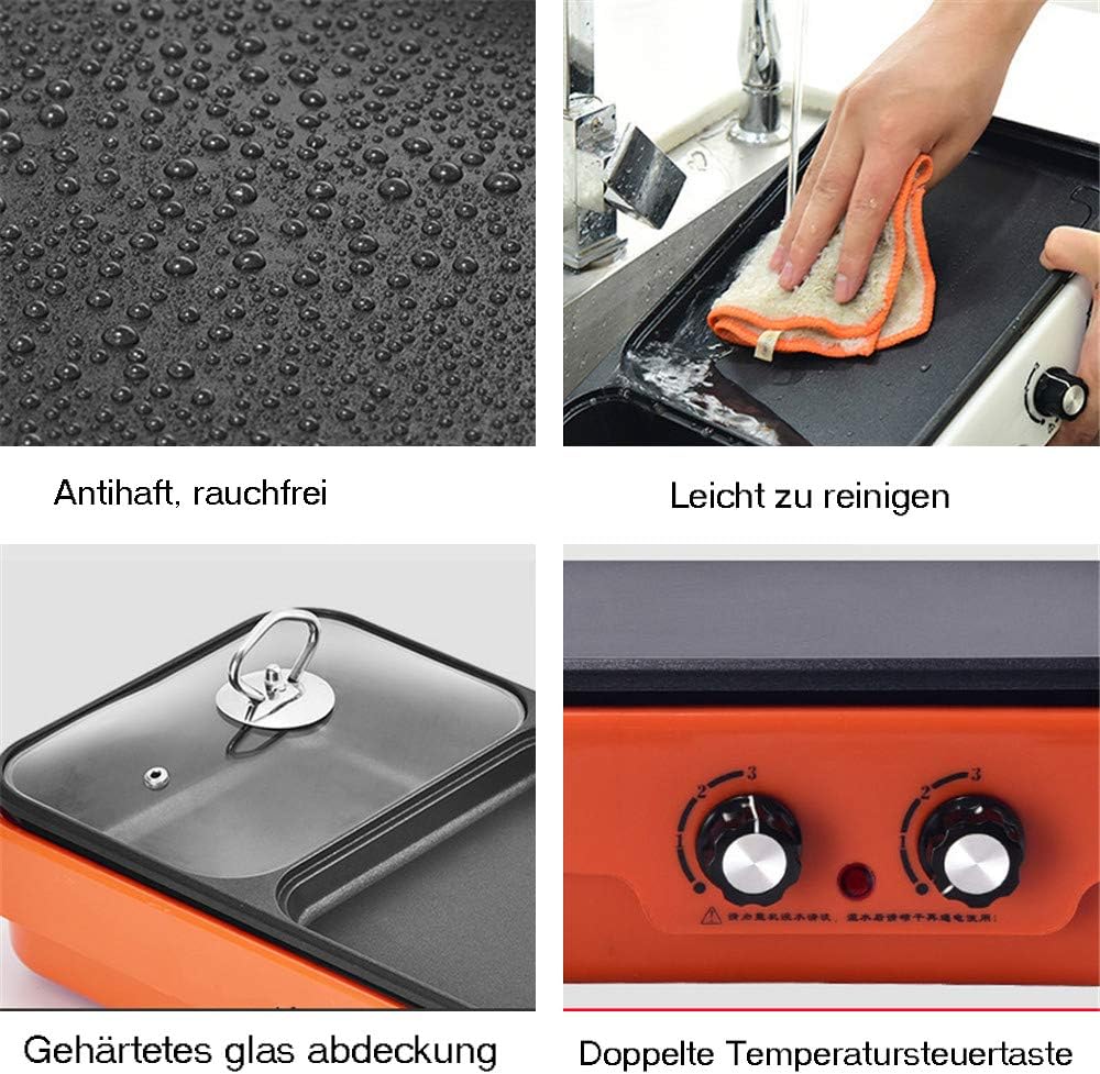 review CHUDAN Smoke-Free Electric Grill Barbecue, Nonstick Pan Portable Table Grill, with Variable Temperature Setting, for 3-6 Persons (Free Barbecue Accessories)