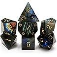 Haxtec Moonstone Dice Labradorite Gemstone Polyhedral DND Dice Set with Premium Dice Case for D&D Dungeons and Dragons Role Playing Board Games Gift