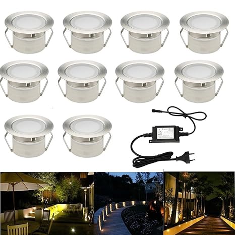 FVTLED 10er Set Led Bodeneinbauleuchten Aussen 1W Ø45mm IP67 Wasserdicht LED Einbaustrahler Terrasse Küche Garten Led Lampe W