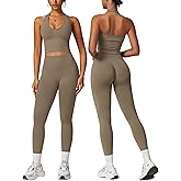 Workout Sets for Women 2 Piece Seamless Halter Tank Top Scrunch Butt Lifting High Waist Leggings Gym Sets Active Wear
