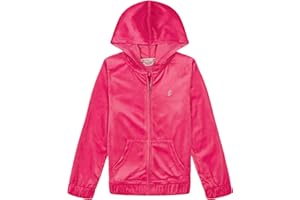 Juicy Couture Girls' Long Sleeve Plush Velour Full Zip Hoodie Sweatshirt with Front Pockets