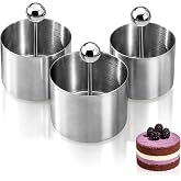 Kofebe 3 Pcs Cake Ring Molds for Cooking with 3 Pusher - Sizes 2-3In Mini Round Baking Rings, Stainless Steel Food Molds Ring