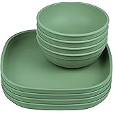Re-Play Toddler Plates - 9 In and Bowls - 20 Oz. - Kids Plates and Bowls, Microwave and Dishwasher Safe - Set of 4x4 - Sage