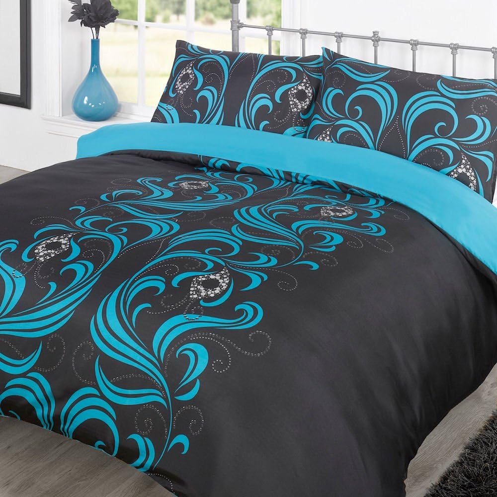 Duvet Cover Bedding Set Ava Black/Teal Single Amazon.co.uk Beauty