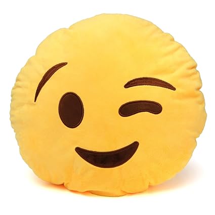 Grabadeal Soft Smiley Emoticon Yellow Round Cushion Pillow Stuffed Plush Toy Doll (Wink Wink)