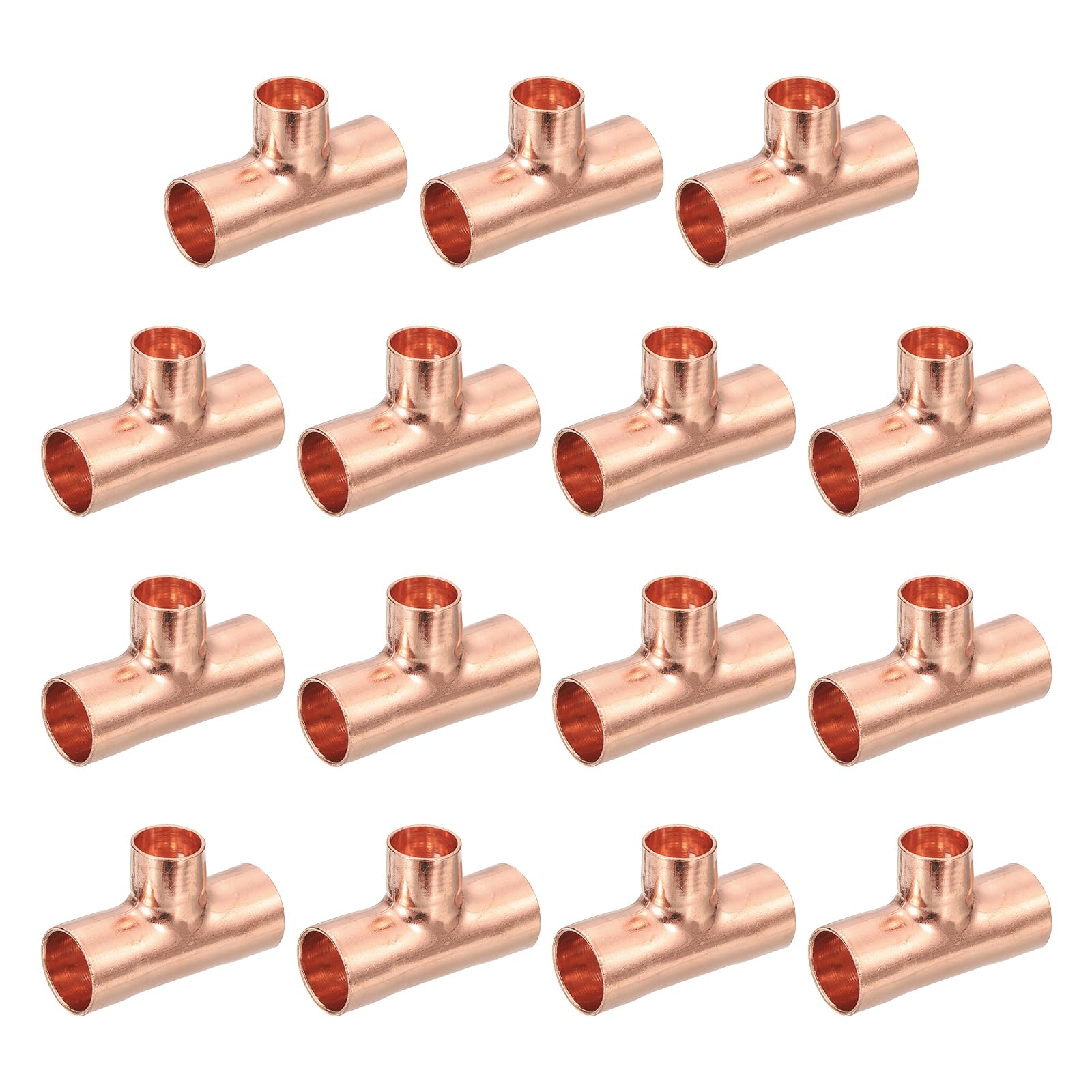 uxcell 15Pcs 1/2" x 3/8" x 1/2" Copper Reducing Tee