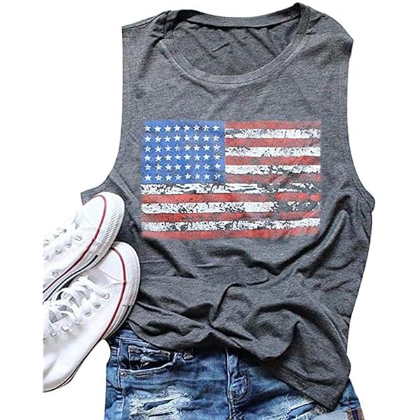 Women's 4th Of July Tank Top - American Flag Print Sleeveless Tee, Casual Summer Blouse (Blue, Size S) - View #11