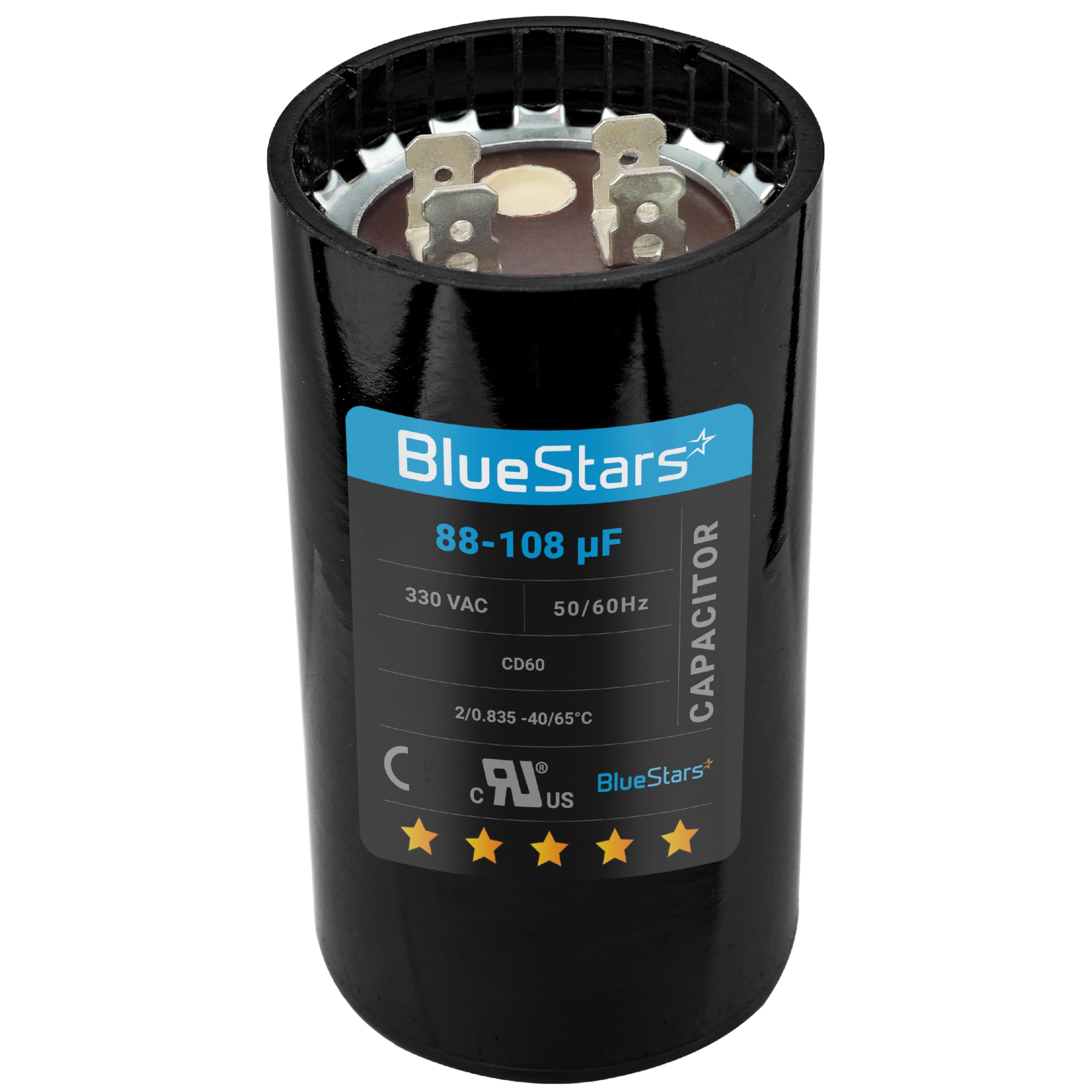 Photo 1 of [2025 Updated] BlueStars 88-108 uF MFD 330VAC Volts 50/60 Hz CD60 Round Motor Start Capacitor Replacement Part - Fit Single Phase AC Pool Pump or Well Pump - Lifetime Up to 30.000 Hours