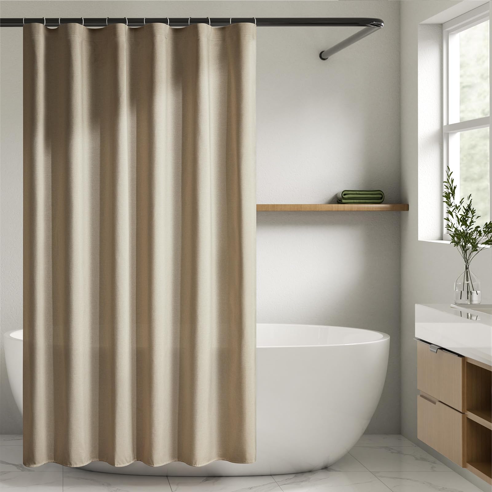 Photo 1 of Yuanice Boho Beige Shower Curtain 72 in Waterproof Linen Polyester Bathroom Curtain,Adjustable Height Natural Cloth Fabric Bath Curtain with Weighte Hem and Washable Shower Curtains 72x72.