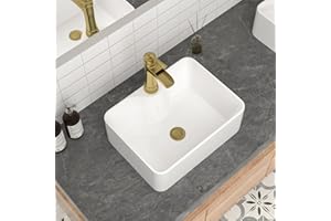 Mocoloo 16 Inch Rectangle Vessel Bathroom Sink with Faucet Hole 16"x12" White Ceramic Bathroom Sinks Above Counter Porcelain Hand Basin for Lavatory Room Rectangular Vanity Top Sink