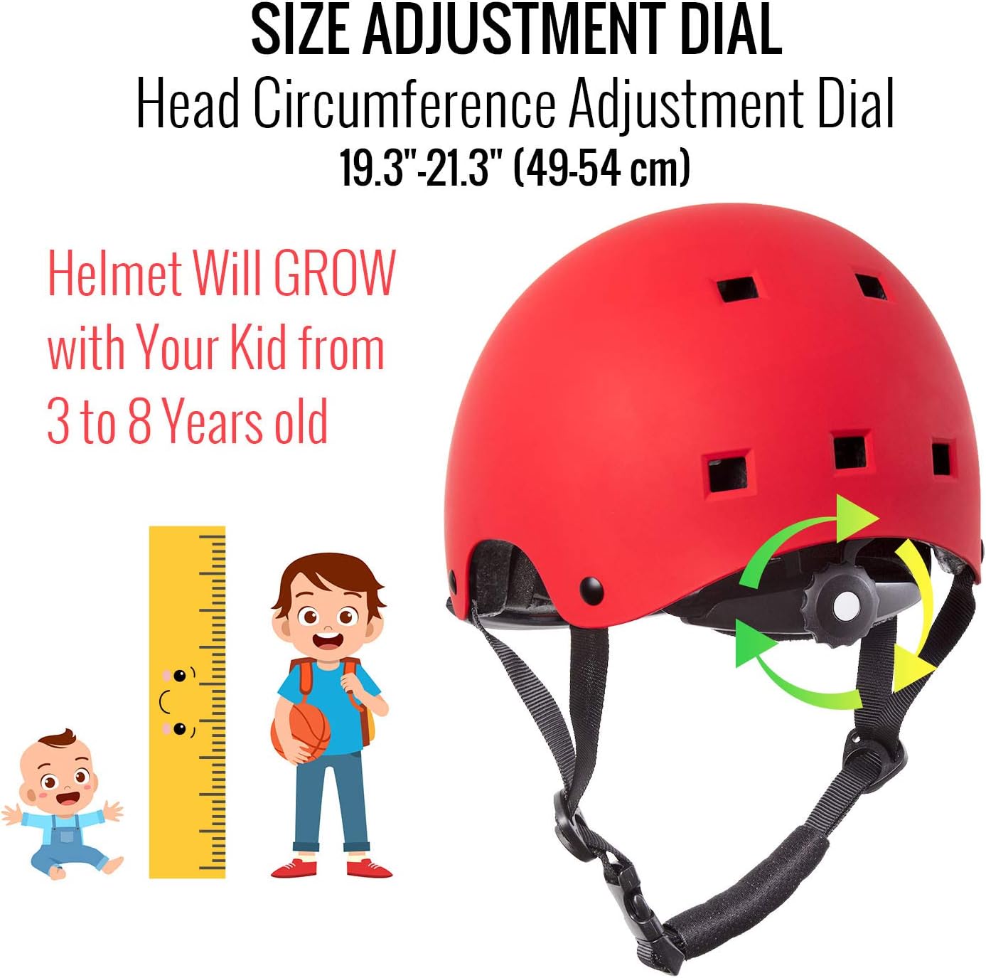 TurboSke Toddler Kids Bike Helmet - Size Adjustable for 3-8 Children Bicycle Skate Skateboard and Scooter, CPSC and ASTM Dual Certified Multi-Sports Safety Helmet for Boys and Girls (Red) : Sports & Outdoors
