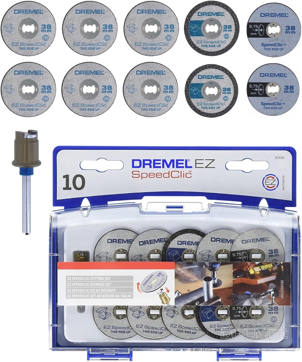 Dremel 690 EZ SpeedClic Cutting Wheels Set with Mandrel, 10 Discs Kit
