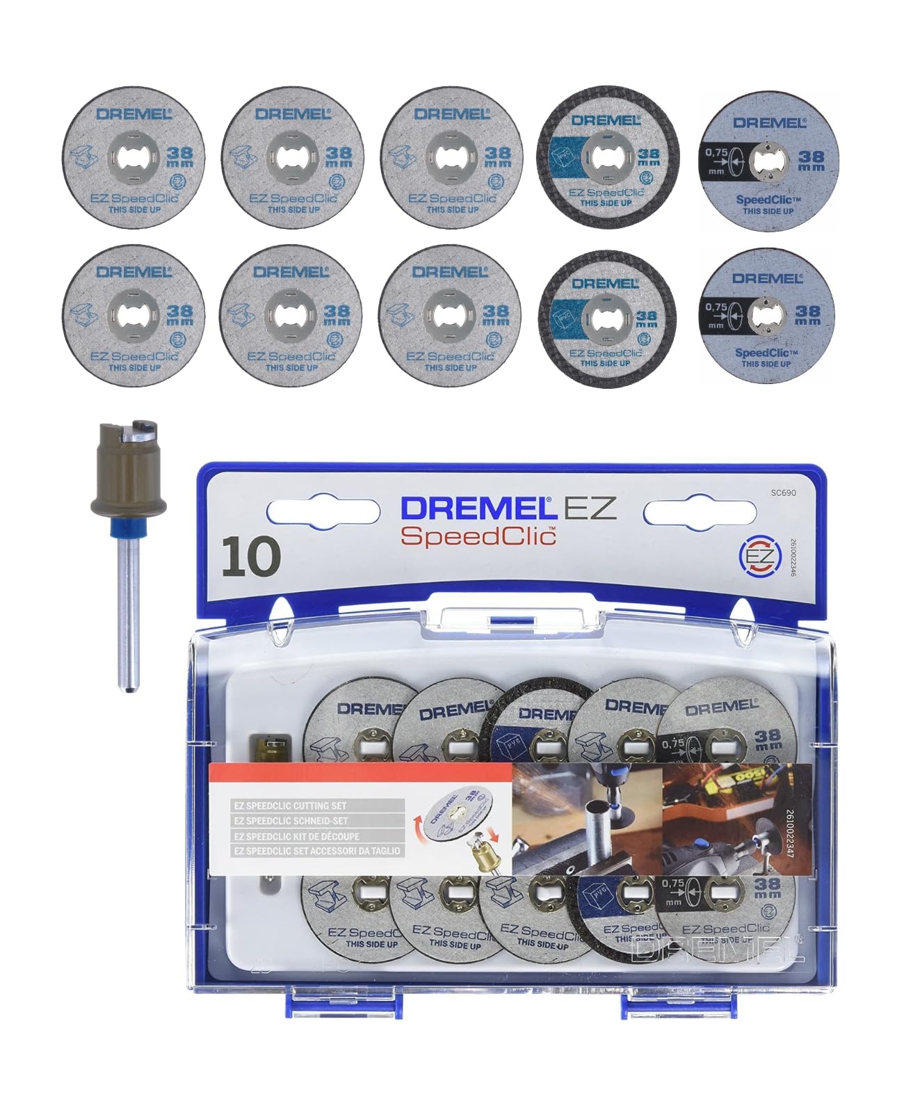 Dremel 690 EZ SpeedClic Cutting Wheels Set - Accessory Kit with 10 Rotary Tool Cutting Discs and Mandrel