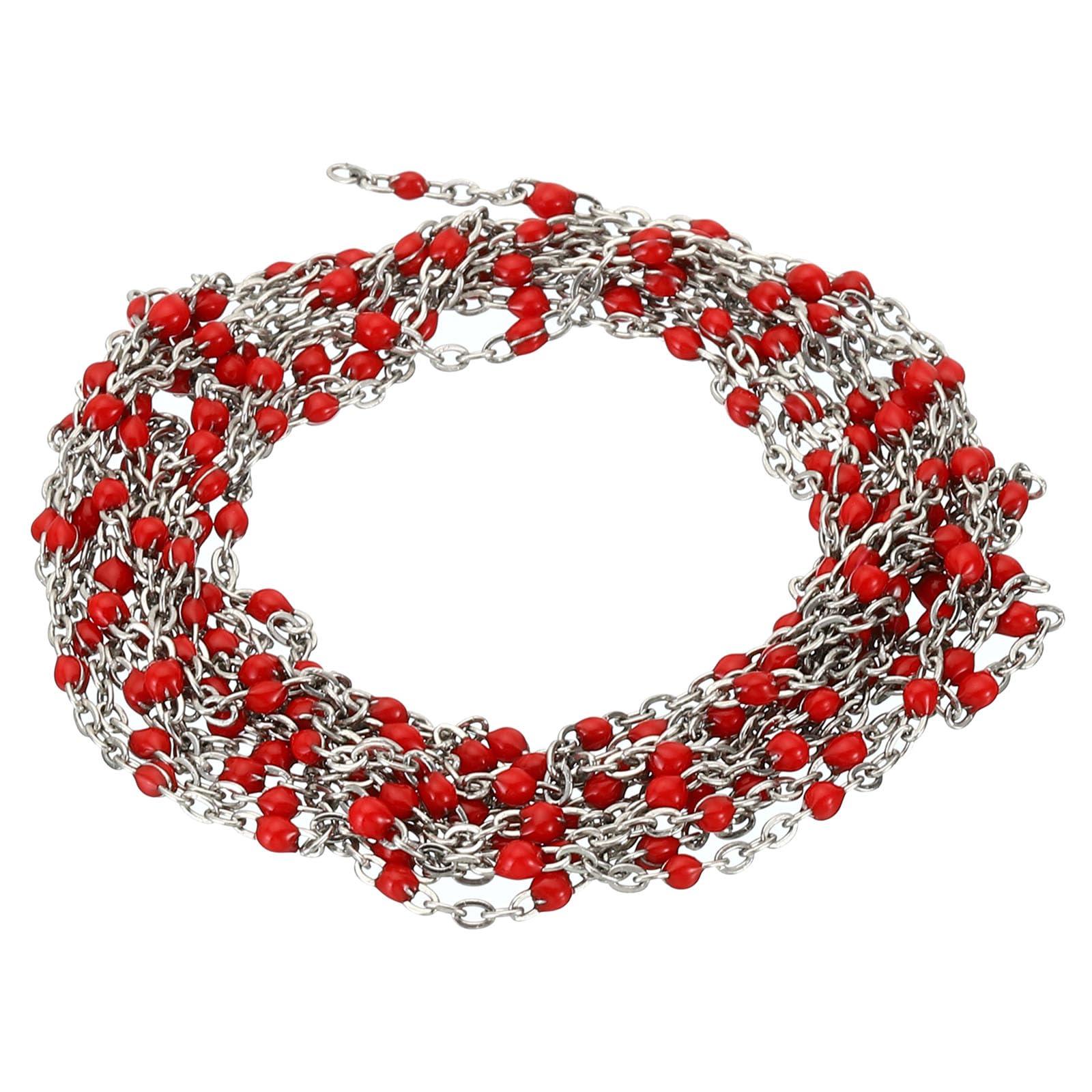 PATIKIL 2m/6.6 Feet Stainless Steel Cable Chain, Silver Link Chain Enamel Beads Satellite for Jewelry Making DIY Necklace Bracelet Accessories, Red