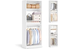 Cyclysio 2FT Closet System, 25” Wood Closet Organizer System with Hanging Rod, Small Walk-in Closets Storage Unit, Clothes Ga