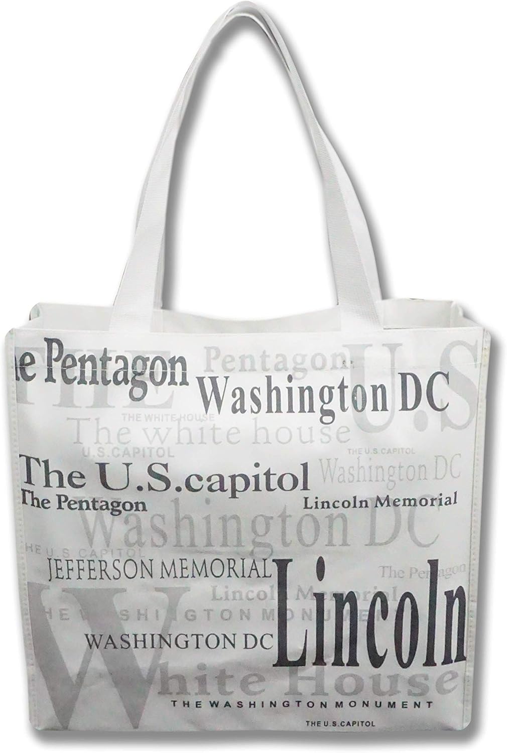 Washington DC with Landmarks Written Across Tote Bag White