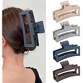 5 Inch Extra Large Claw Clips for Thick and Long Hair, 4 Pack XL Jumbo Matte Rectangle Hair Clips, Oversized Non-Slip Strong Hold Jaw Clips for Women, Big Hair Accessories in Dark Neutral Colors