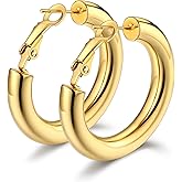 Bestyle 5mm Thick Large Hoop Earrings for Women Lightweight Chunky Hoop Earrings Hollow Tube Hypoallergenic Gold/Silver/Black/Stainless Steel Earrings 30/40/60/80mm