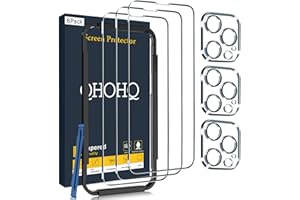 QHOHQ 3 Pack Screen Protector for iPhone 14 Pro Max 6.7 Inch with 3 Pack Tempered Glass Camera Lens Protector, Ultra HD, 9H Hardness, Scratch Resistant, Case Friendly