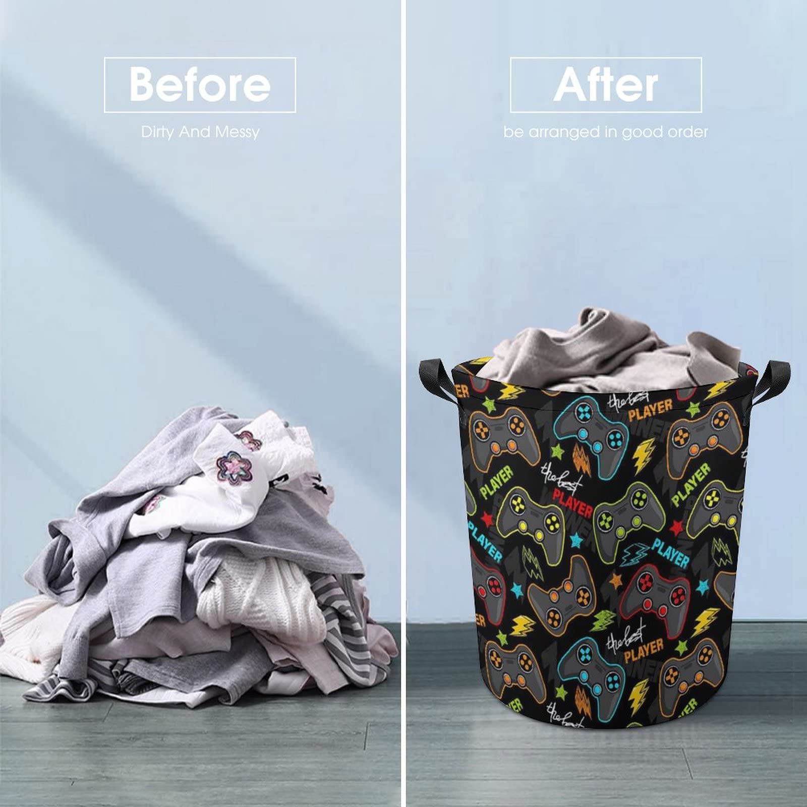 Game Gaming Laundry Basket Boys Hamper Kids Laundry Basket Baby Laundry Hamper Dirty Clothes Organizer Boys Toy Storage Bin Nursery Hamper for Bedroom Bathroom Gamer Room Decor