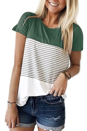 Damen Langarmshirt T-Shirt Bluse mit Rundhalsausschnitt Oberteile Tops Streifen Lässig Hemd