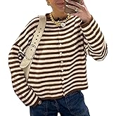 Women Y2K Knit Cardigan Striped Button Down Loose Fit Sweater Cardigan Vintage Streetwear Open Front Knitwear